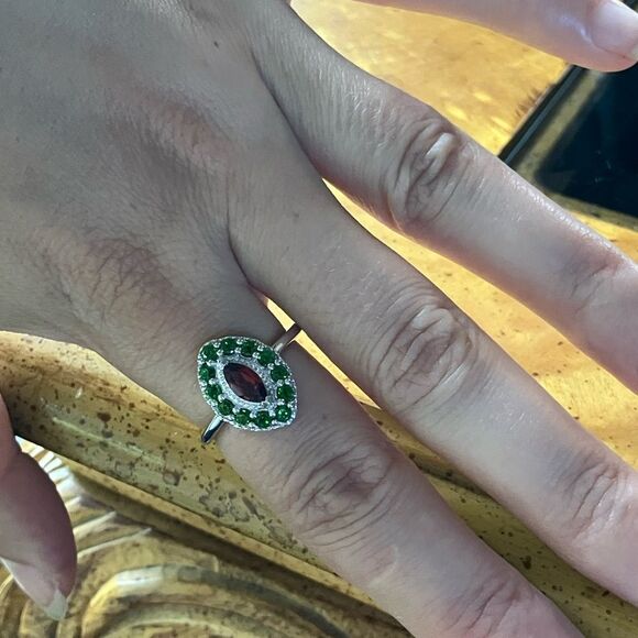 Natural Red Garnet Chrome Diopside Sterling Silver Ring - Picture 4 of 9